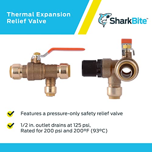 SharkBite 3/4 Inch Thermal Expansions Relief Ball Valve, Push to Connect Brass Plumbing Fitting, PEX Pipe, Copper, CPVC, PE-RT, HDPE, 25704LF - Image 4