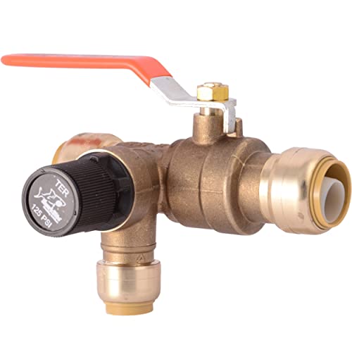 SharkBite 3/4 Inch Thermal Expansions Relief Ball Valve, Push to Connect Brass Plumbing Fitting, PEX Pipe, Copper, CPVC, PE-RT, HDPE, 25704LF - Image 1