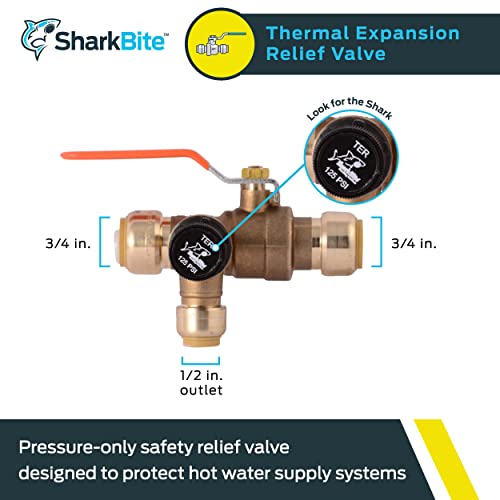SharkBite 3/4 Inch Thermal Expansions Relief Ball Valve, Push to Connect Brass Plumbing Fitting, PEX Pipe, Copper, CPVC, PE-RT, HDPE, 25704LF - Image 2