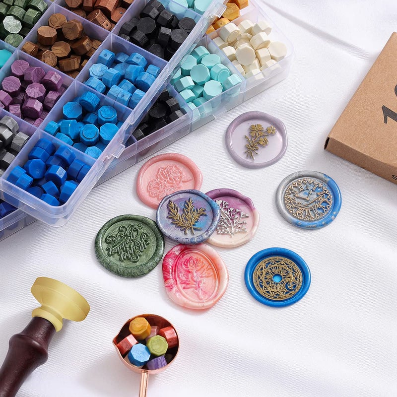Iteryou Wax Seal Stamp Kit - 630 Pcs Wax Beads, Gift Box, Warmer, Metallic Pens, Envelopes, Stamp Set for Gifts & Decoration - Image 3