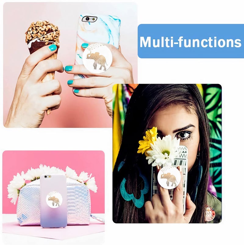 WLLhxyx Universal Collapsible Phone Grip & Stand Holder - 360Â° Rotating Foldable Sticker Mount for iPhone Android Smartphones Tablets 4 Pack - White Black Pink Rose Gold Leopard - Image 2