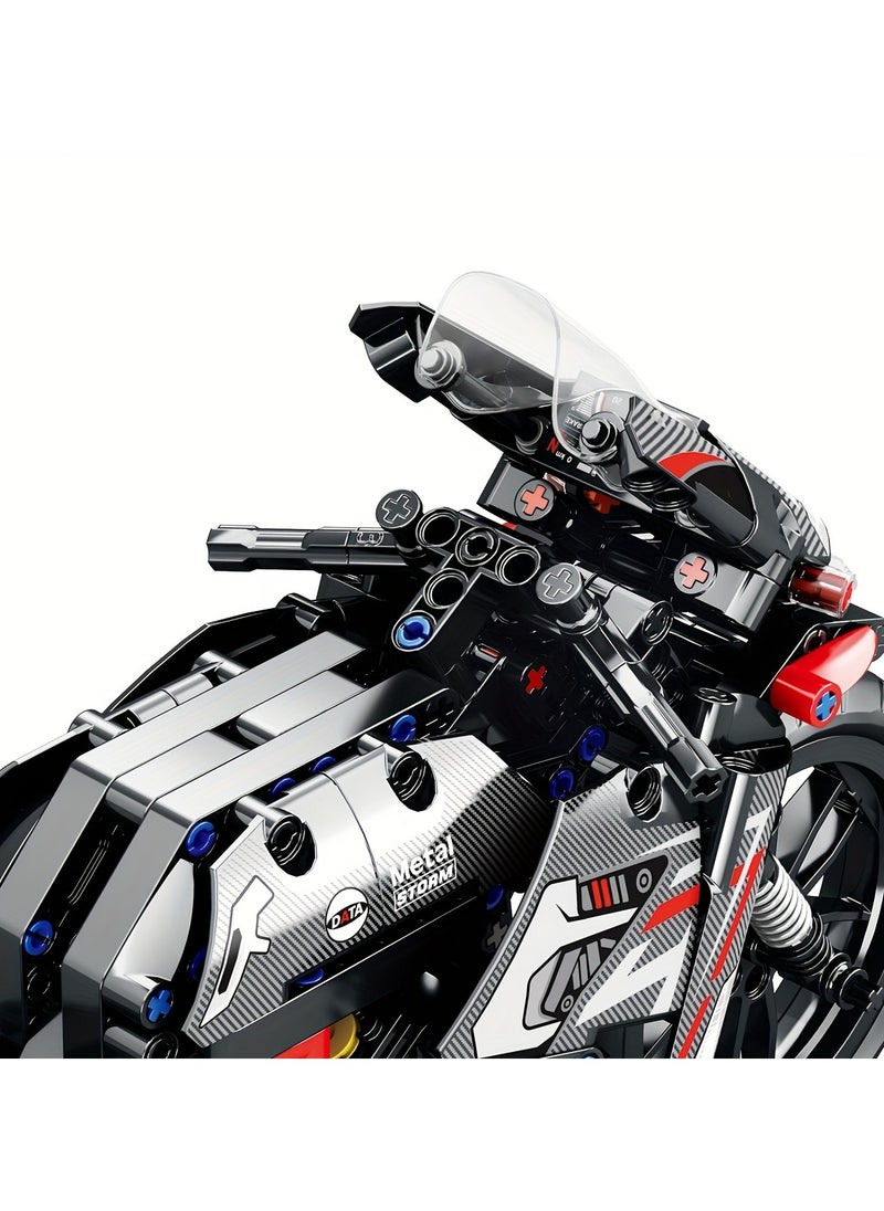500+PCS, Small Pieces of Science And Technology Pieces to Assemble Building Blocks, Large Motorcycle Models, Assembly Simulation Racing Toys