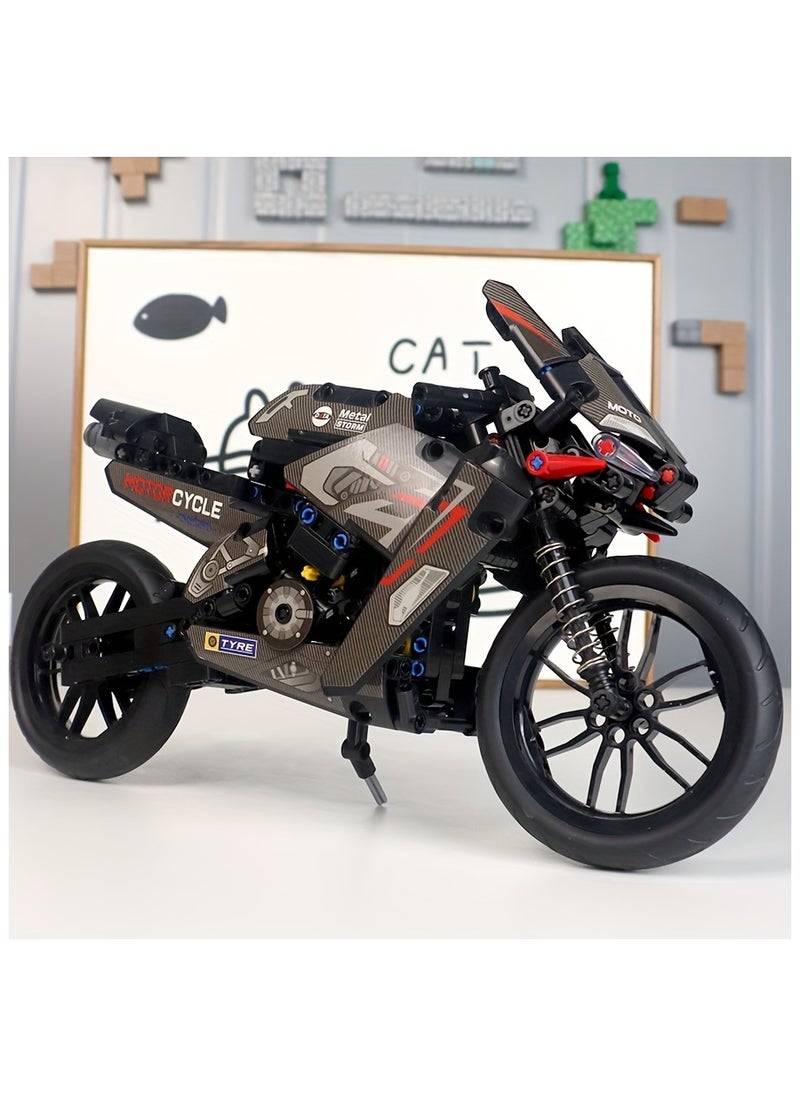 500+PCS, Small Pieces of Science And Technology Pieces to Assemble Building Blocks, Large Motorcycle Models, Assembly Simulation Racing Toys