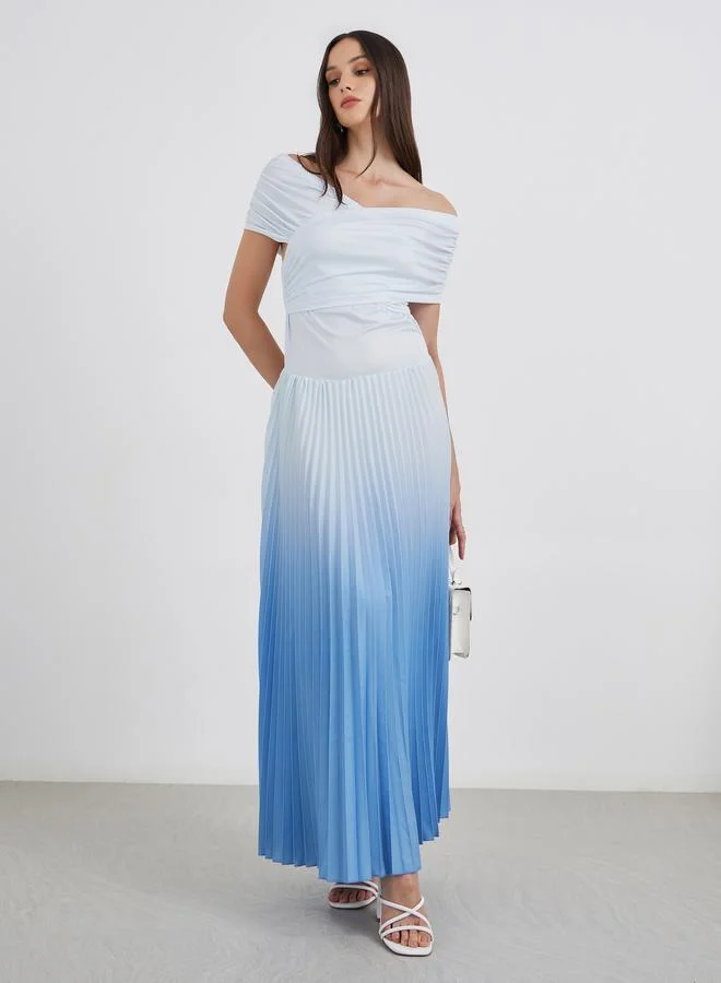 Styli Styli Blue Ombre Pleated Maxi Dress