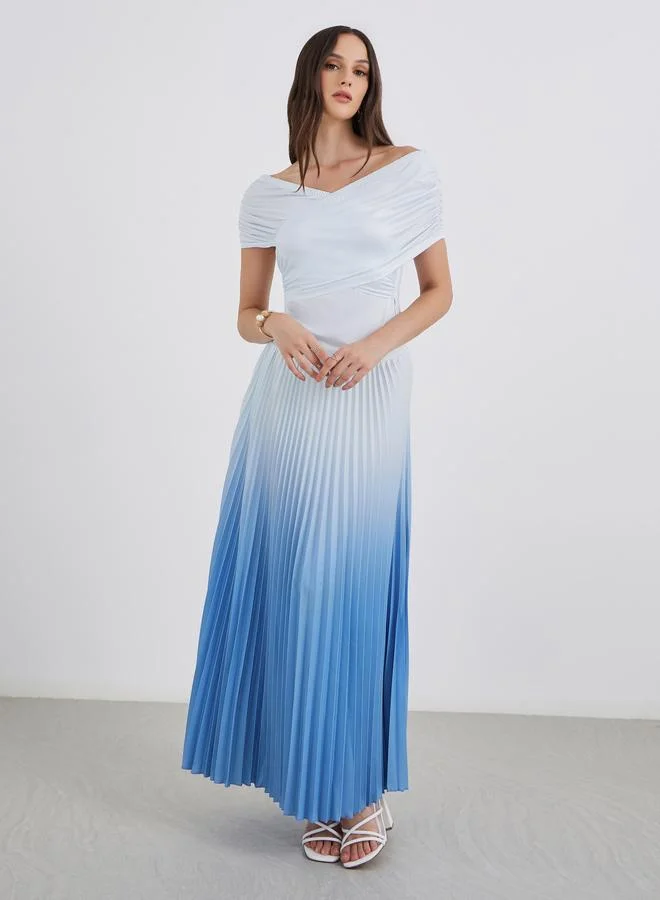 Styli Styli Blue Ombre Pleated Maxi Dress