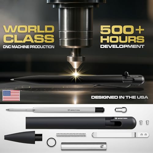 BASTION® Luxury Slim Bolt Action Pen, Lightweight Aluminum EDC Pen with Fine Tip, Professional Ballpoint Pen for School and Work - Black - Image 4