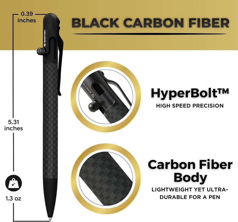 BASTION® Luxury Slim Bolt Action Pen, Lightweight Aluminum EDC Pen with Fine Tip, Professional Ballpoint Pen for School and Work - Black - Image 2