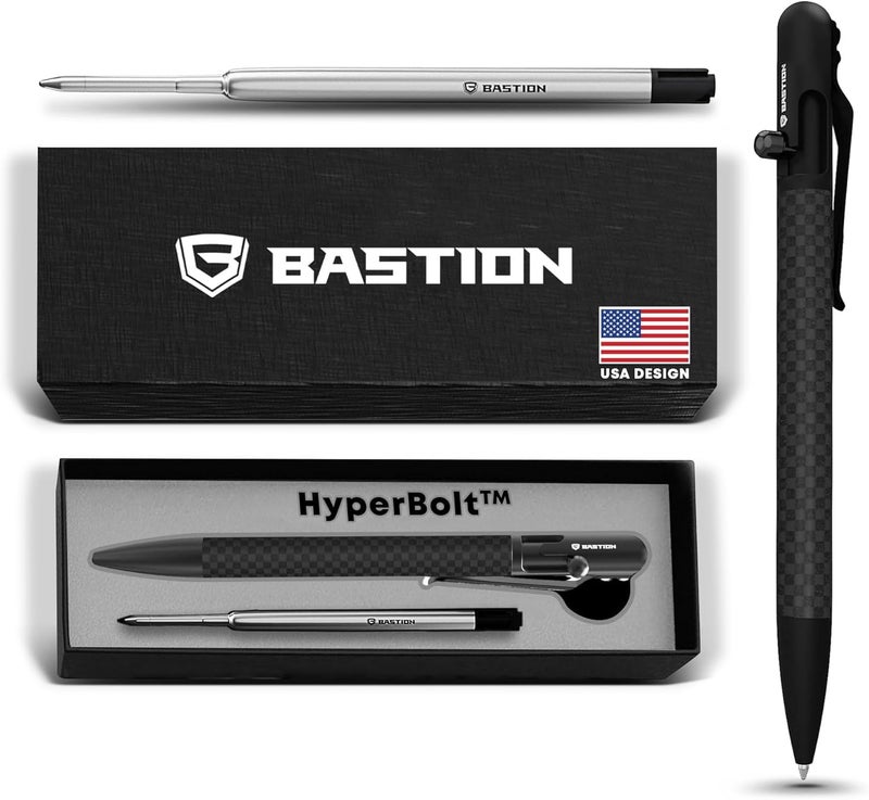 BASTION® Luxury Slim Bolt Action Pen, Lightweight Aluminum EDC Pen with Fine Tip, Professional Ballpoint Pen for School and Work - Black - Image 1