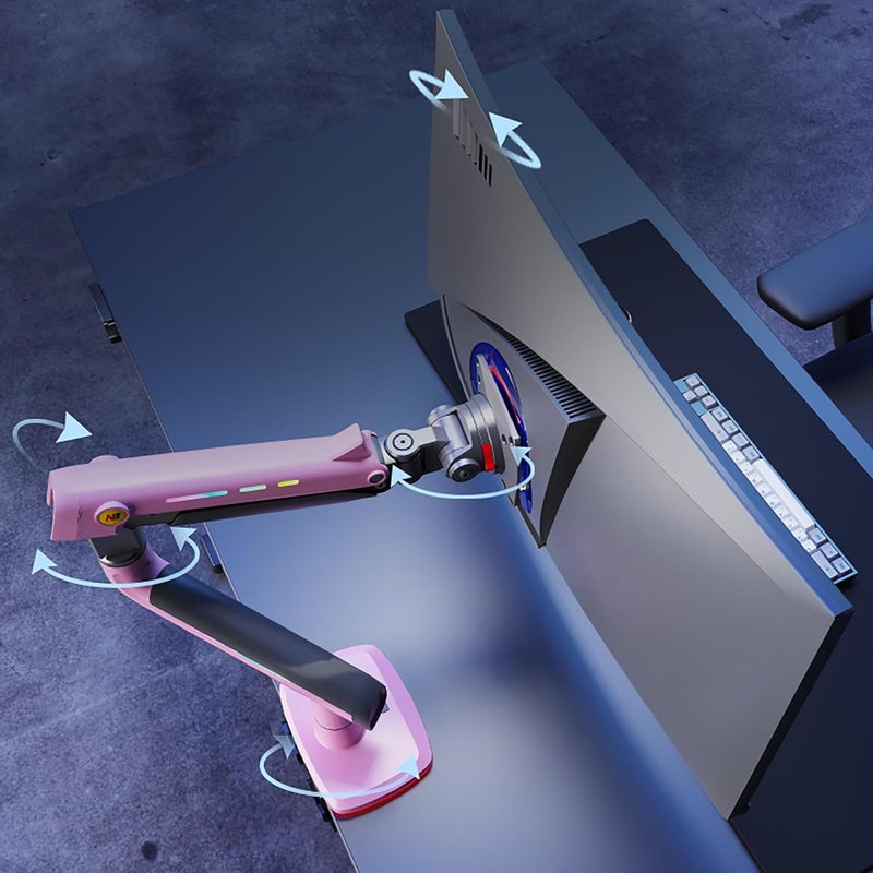 NB ERGONOMIC NB Gaming Monitor Arm or for 32 to 60 Inches Screen, Load up to 20 kg, VESA 75/100, RGB-Light, Heavy Duty, Multi Angle Adjustable, Premium Aluminum, Pink - Image 3
