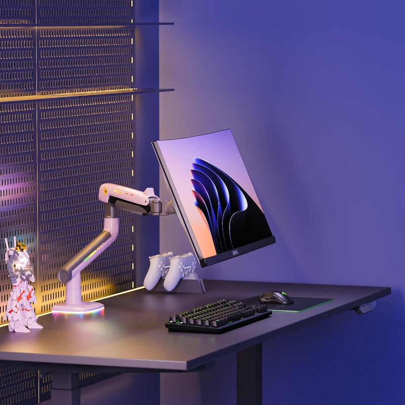 NB ERGONOMIC NB Gaming Monitor Arm or for 32 to 60 Inches Screen, Load up to 20 kg, VESA 75/100, RGB-Light, Heavy Duty, Multi Angle Adjustable, Premium Aluminum, Pink - Image 5