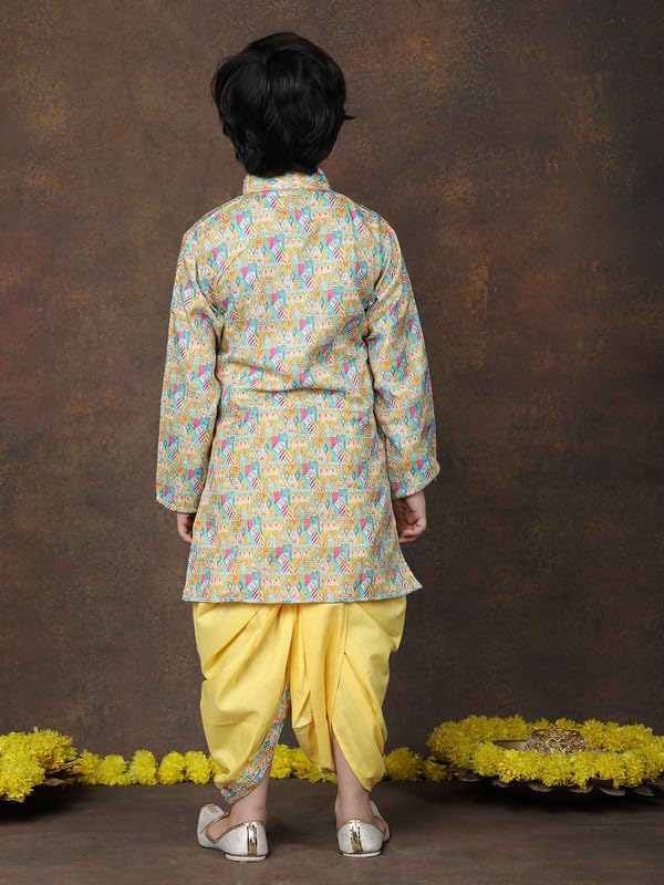 superminis Cotton Printed Full Sleeve Kurta and Dhoti Kids Ethnic Wear Set (7-8 Years, Yellow) - Image 5