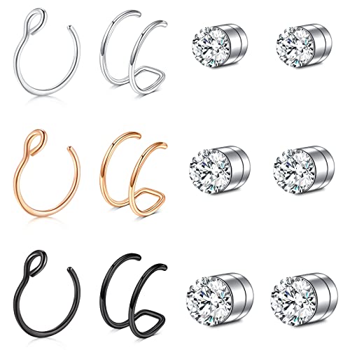 JFORYOU Fake Nose Ring Hoop Faux Nose Piercing Non Piercing Fake Nose Piercing Double Fake Nose Rings for Women Men - Image 1