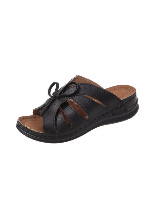 Bow Flat Hollow 20 Slippers Wedge Slippers Fish Mouth Solid Color Plus Size Swing Line 23 New