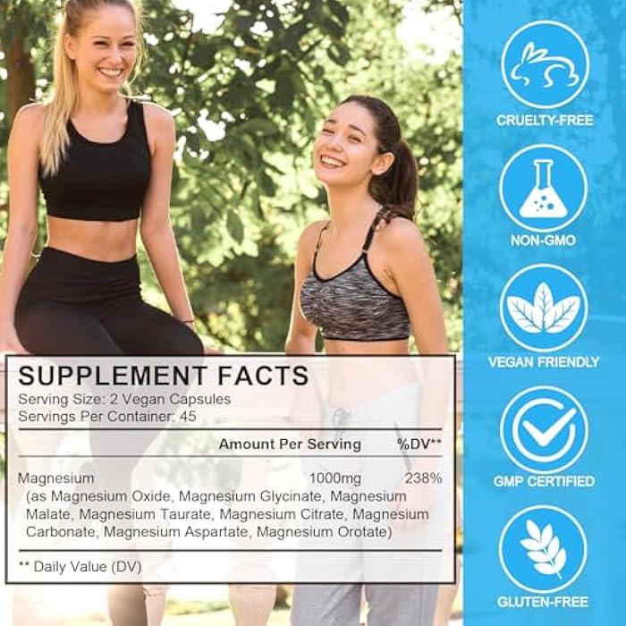 KITNOBLIS Magnesium Complex 8-in-1 High Potency with 8 Essential Forms, Vegan Capsules for Muscle, Nerve & Bowel Support, Relief Fatigue & Improve Sleep (90 Capsules) - Image 2