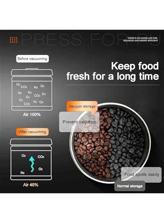 HOOKOR Coffee Storage Canister - Coffee Bean Vaccum Container | Stainless Steel Coffee Storage Jar with Vacuum Pump | Kitchen Airtight Coffee Canister for Coffee, Food, Sugar, Flour (1600ML) - Image 4