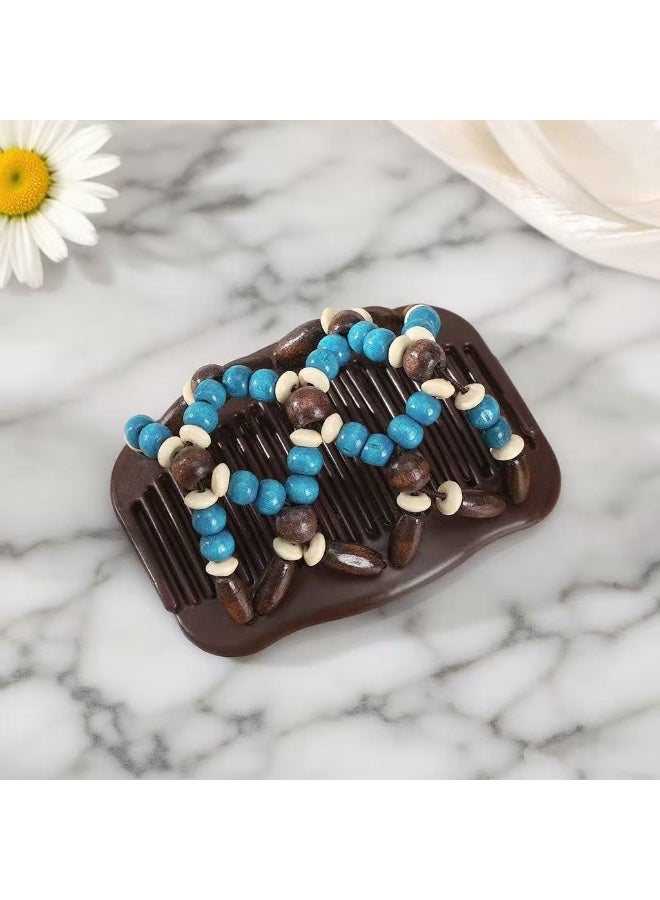 Goolsky 2pcs Women Magic Hair Combs Wooden Beaded Stretch Double Side Combs Clips Bun Maker Hair Accessories - Image 5