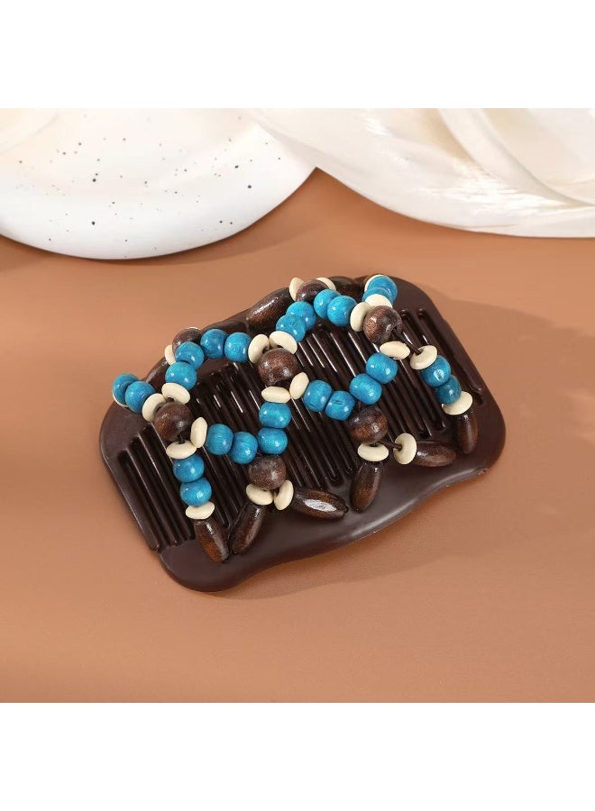 Goolsky 2pcs Women Magic Hair Combs Wooden Beaded Stretch Double Side Combs Clips Bun Maker Hair Accessories - Image 4