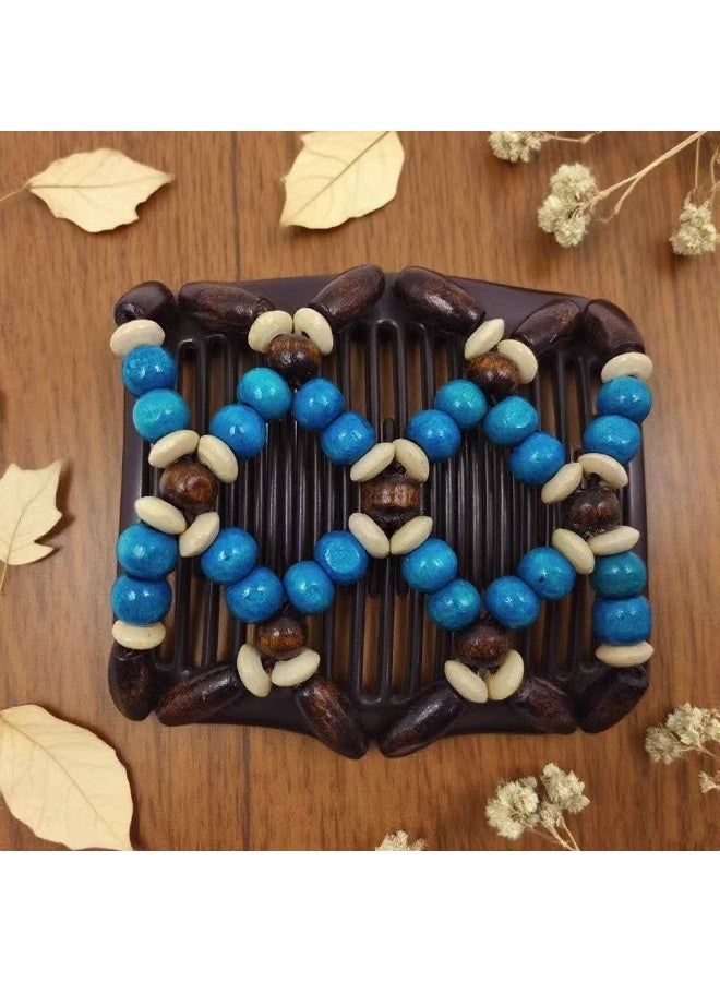 Goolsky 2pcs Women Magic Hair Combs Wooden Beaded Stretch Double Side Combs Clips Bun Maker Hair Accessories - Image 3