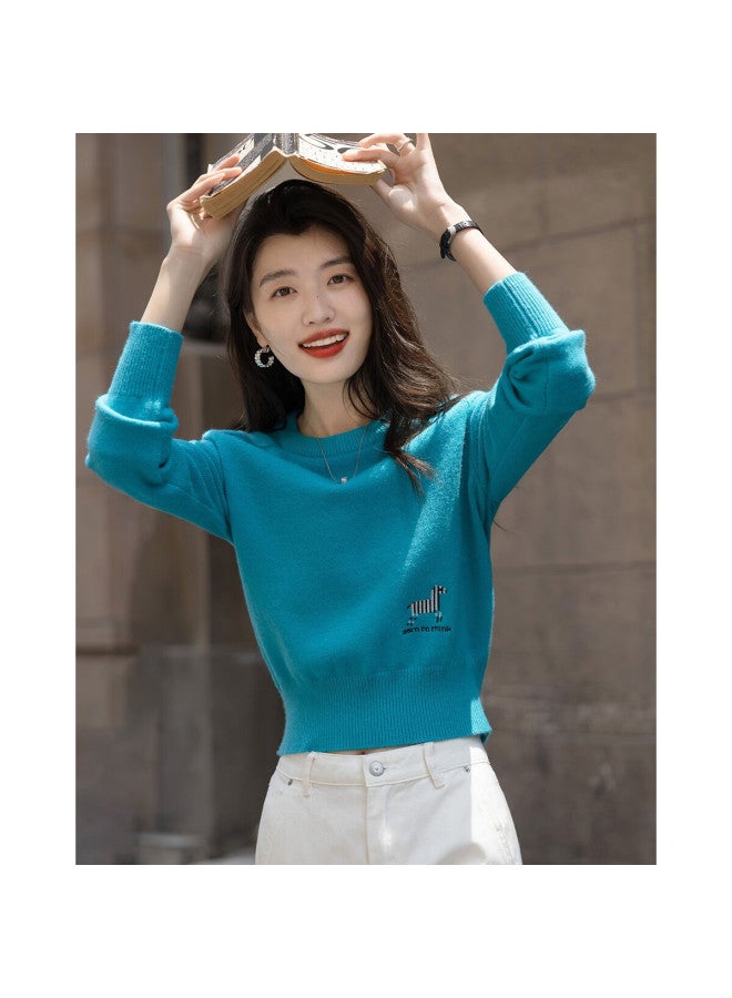 Dme Salt Breeze Roaming Winter Dopamine Embroidered Crewneck Stretchy Knit Sweater For Pee Women - Image 1