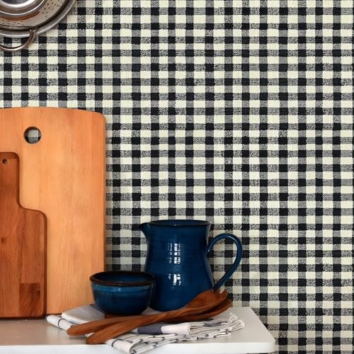 JiffDiff Modern Plaid Wallpaper Peel and Stick Mosaic Checkered Contact Paper Lattice Waterproof Self Adhesive Stick on Wallpaper 48 sq. ft (17.3" x 400" Black) - Image 4