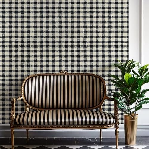 JiffDiff Modern Plaid Wallpaper Peel and Stick Mosaic Checkered Contact Paper Lattice Waterproof Self Adhesive Stick on Wallpaper 48 sq. ft (17.3" x 400" Black) - Image 1