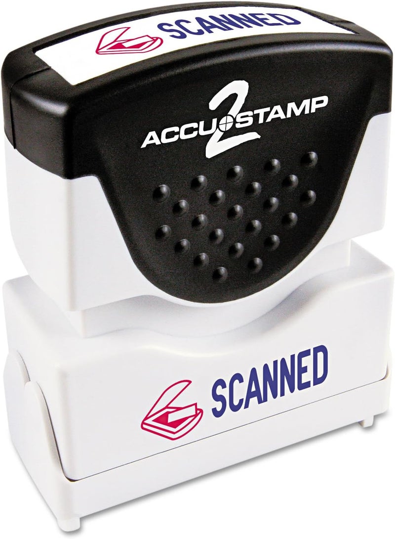 AccuStamp 2-Color Message Stamp with Shutter, SCANNED Impression, 1-5/8" x 1/2", Pre-Ink with Blue and Red Ink - Image 1