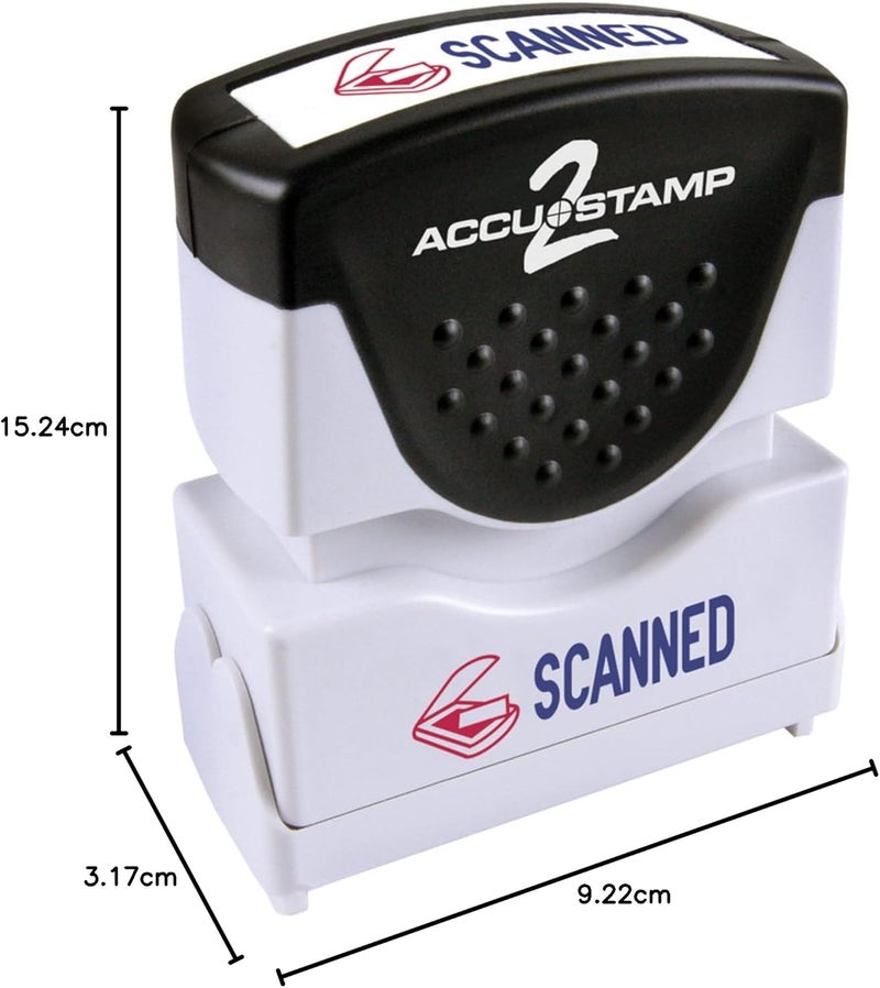 AccuStamp 2-Color Message Stamp with Shutter, SCANNED Impression, 1-5/8" x 1/2", Pre-Ink with Blue and Red Ink - Image 3