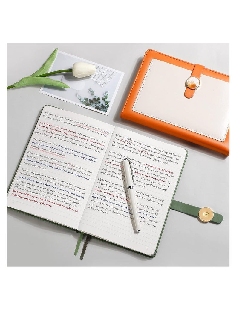 Lined Journal Leather Hardcover A5 Notebook Diary Personal Business with Magnetic Buckle Pocket and Gift Box 192 Numbered s 100GSM Thick Paper 5.7'' X 8.4'' Orange - Image 2