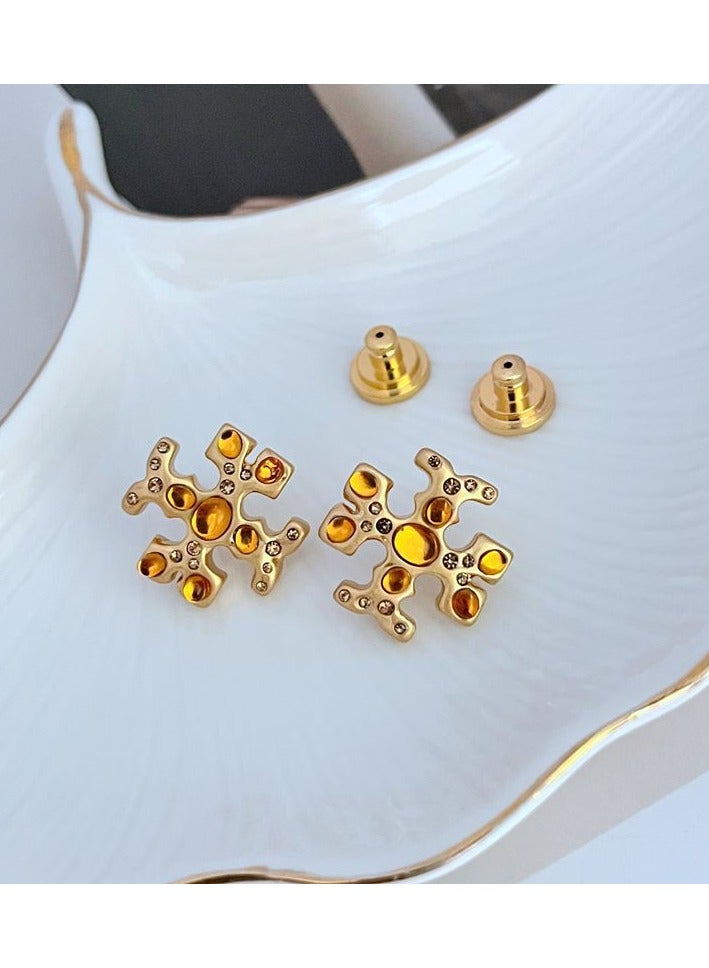 TB Tory Burch Roxanne Jeweled Stud Earrings Gold  - Image 3