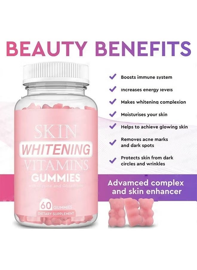 SKIN - Skin Whitening Vitamins Gummies, with Glycine and Glutathione, Vitamins Gummies Bear, Remove Dark Spots, Hyperpigmentation Treatment, Anti-Aging Antioxidant, 60 Gummies - Image 1