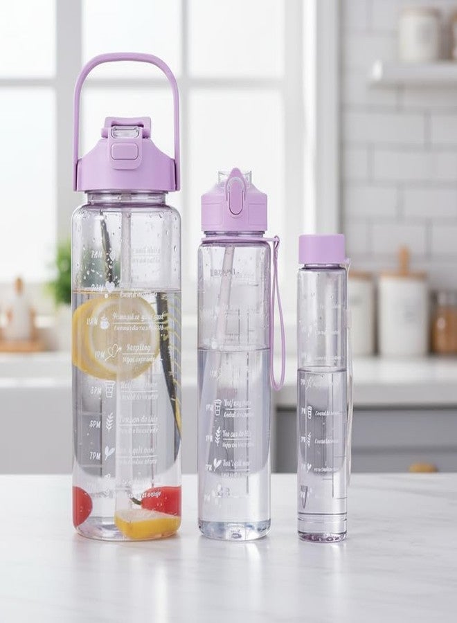 zEdx Motivational Drinking Water Bottle Set of 3 (2000ml, 900ml, 300ml) | BPA Free Food-Grade Plastic | Time Marker Leakproof Sipper for Home, Office, Gym, Travel - Image 1