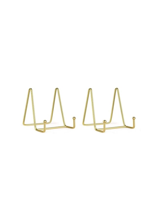 The Bros 2Pcs Plate Stands Plate Holder Display Stand 3 Inch Book Display Small Metal Picture Stand Plate Holder Tabletop Easel Display Stand Gold Iron Easel for Photo,Pictures,Decorative Plate Dish - Image 2