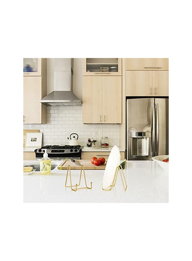 The Bros 2Pcs Plate Stands Plate Holder Display Stand 3 Inch Book Display Small Metal Picture Stand Plate Holder Tabletop Easel Display Stand Gold Iron Easel for Photo,Pictures,Decorative Plate Dish - Image 5