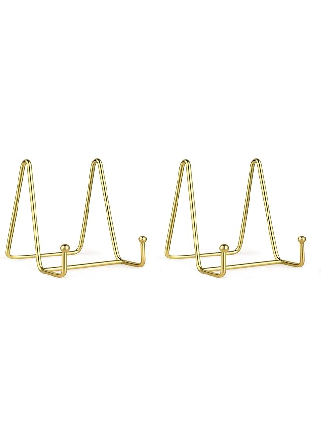 The Bros 2Pcs Plate Stands Plate Holder Display Stand 3 Inch Book Display Small Metal Picture Stand Plate Holder Tabletop Easel Display Stand Gold Iron Easel for Photo,Pictures,Decorative Plate Dish - Image 1