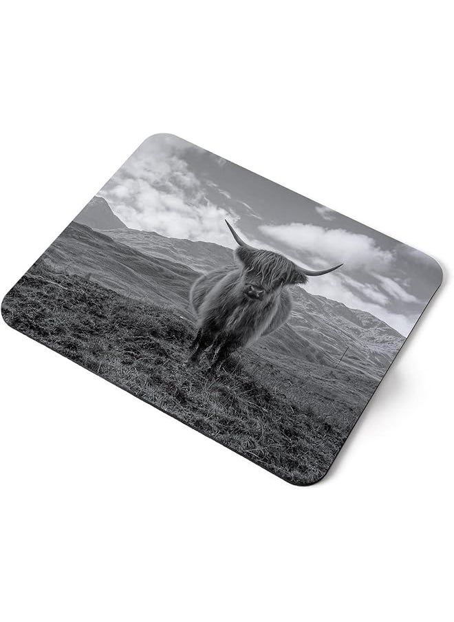 erorex - Computer Mouse Mat Pad Bw Muddy Highland Cow Scotland Home Office Pc Desk Accessory Flexible Fabric Top Large 5Mm Laptop Desktop Printed Art Ergonomic 36735 - Image 1