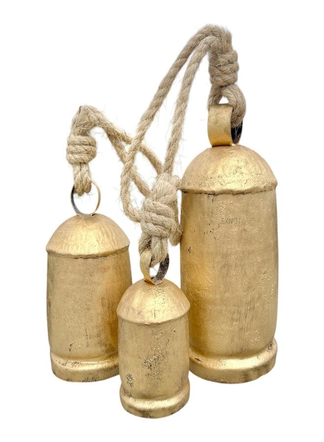 EXNOT Vintage Metal Harmony Bells, Rustic Farmhouse Door Hanging Cow Bells, Gold Shabby Chic Christmas Decor, Bells for Christmas Wreath, Set of 3 with Jute Rope - Image 5