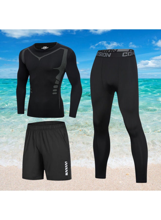 Wetsuit Swimsuit Suit Men's Full Body Sun Protection Long-sleeved Pants Swimming And Snorkeling Boys' Swimsuit Jellyfish Wetsuit-Color:Elite Long Sleeves + Shorts + Trousers [free Swimming Cap]-