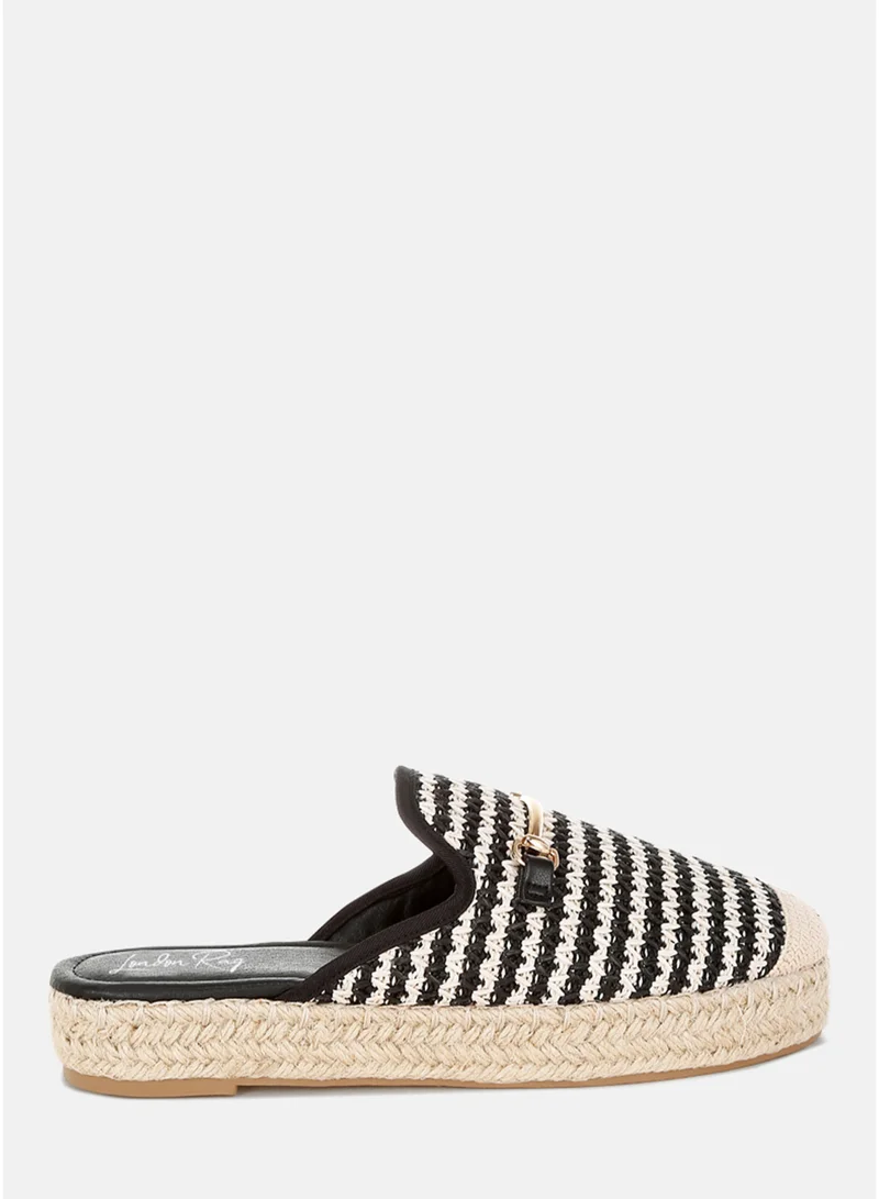 Raffia Slip-On Mules in Black and White