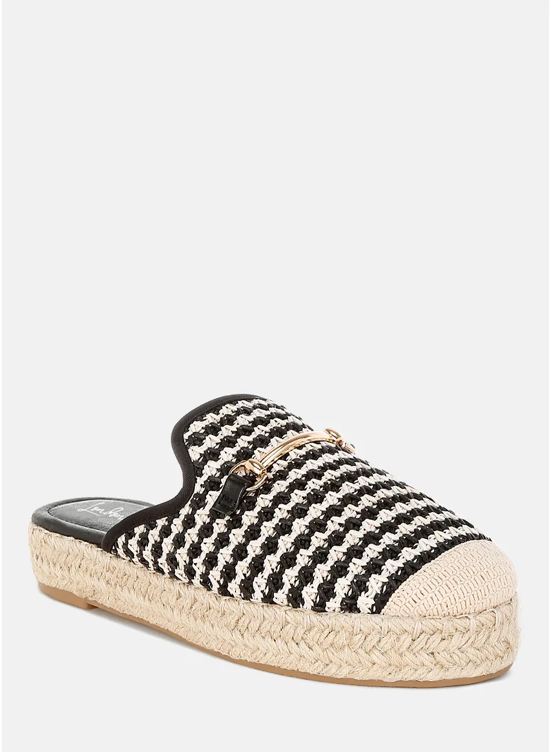 London Rag Black and White Raffia Slip-On Mules in Black and White for Women | Best Price UAE