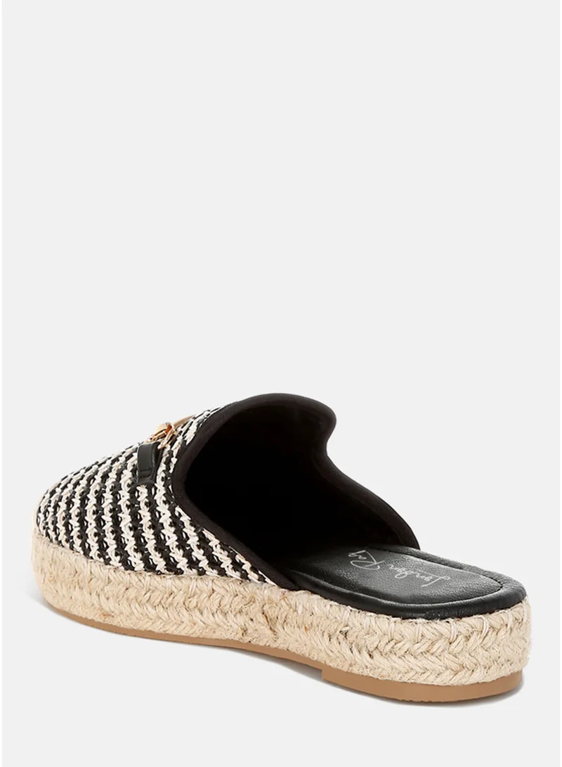 London Rag Black and White Raffia Slip-On Mules in Black and White for Women | Best Price UAE