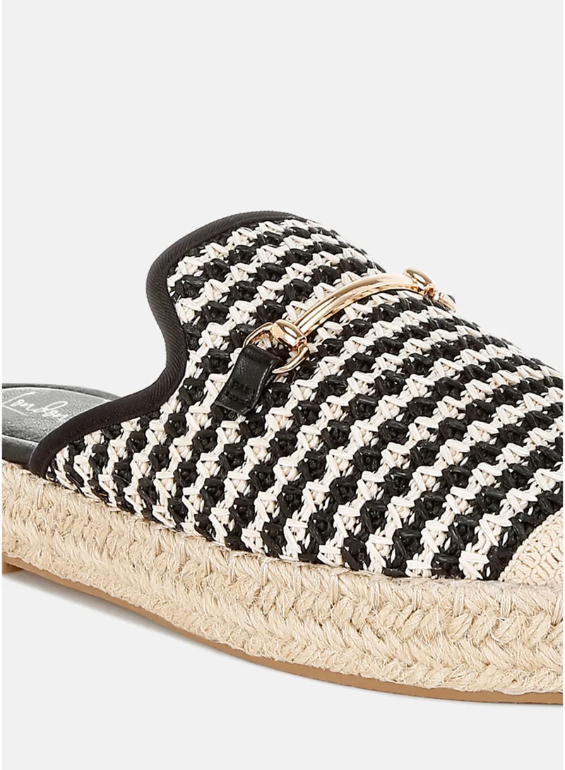 London Rag Black and White Raffia Slip-On Mules in Black and White for Women | Best Price UAE