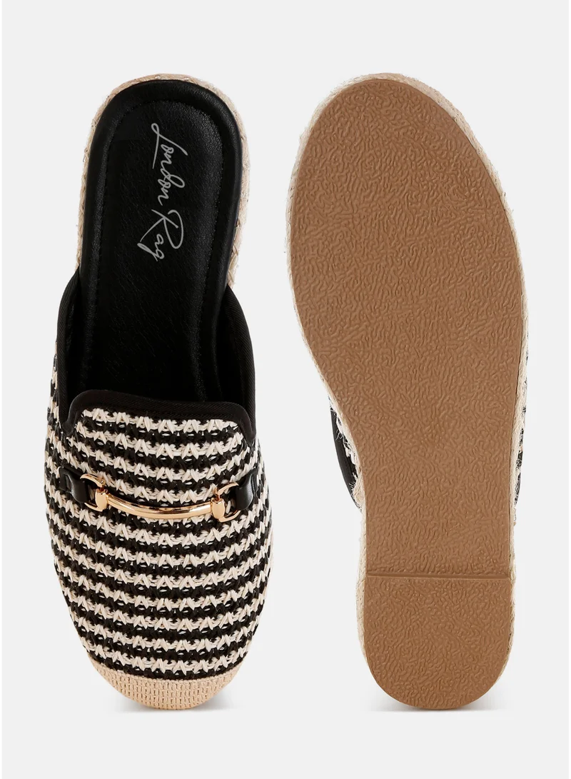 London Rag Black and White Raffia Slip-On Mules in Black and White for Women | Best Price UAE