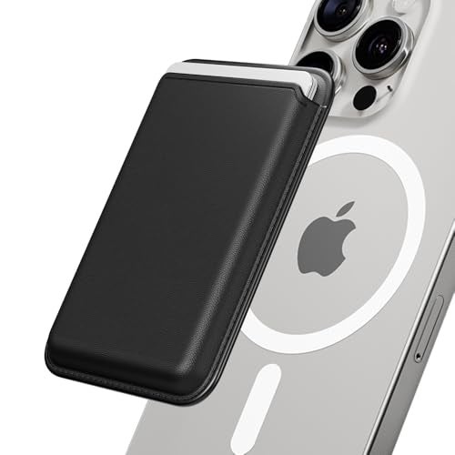 Sinjimoru Magnetic Card Wallet, Premium Vegan Leather Phone Wallet for MagSafe 3-Card Holder Compatible with iPhone 17 Pro Max Air 16 15 14 13 Series. M-Viica Basic Black - Image 1