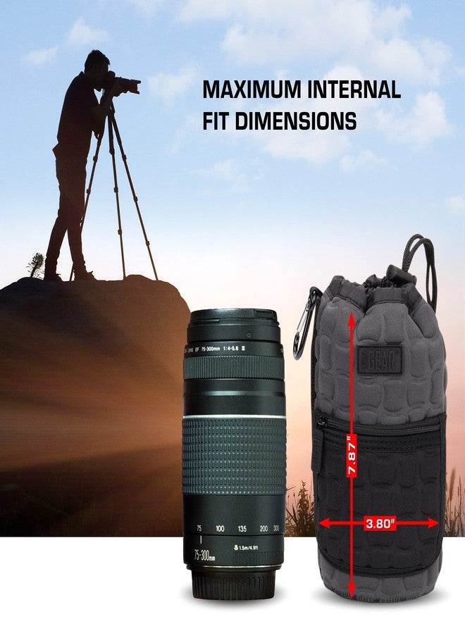 USA Gear FlexARMOR-X Large Lens Case Pouch with Deluxe Padded Neoprene Protection - Fits Camera Lenses up to 7.87" x 3.80", Drawstring Opening, Carabiner Clip, Zippered Storage Pocket - Image 2