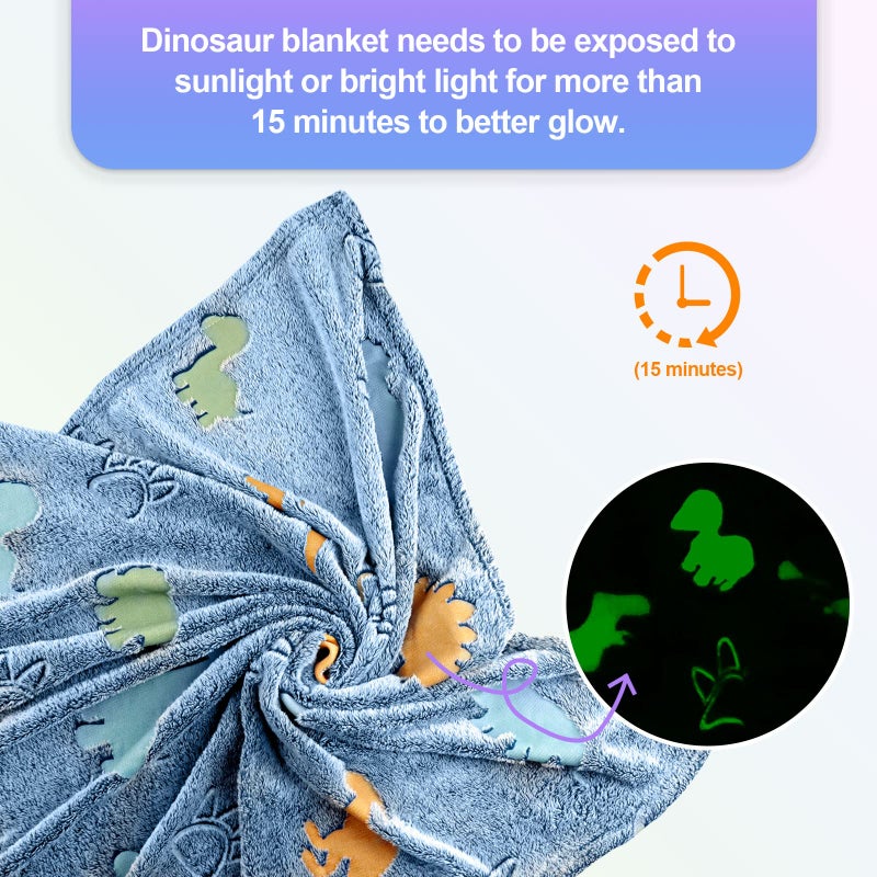 TEHALK Dinosaur Glow in The Dark Blanket for Kids, Toddler Blanket for Boys, Dinosaur Gifts for Boys/Kids, Soft Fleece Blanket Throw, Birthday Gifts 40"x60" - Image 3
