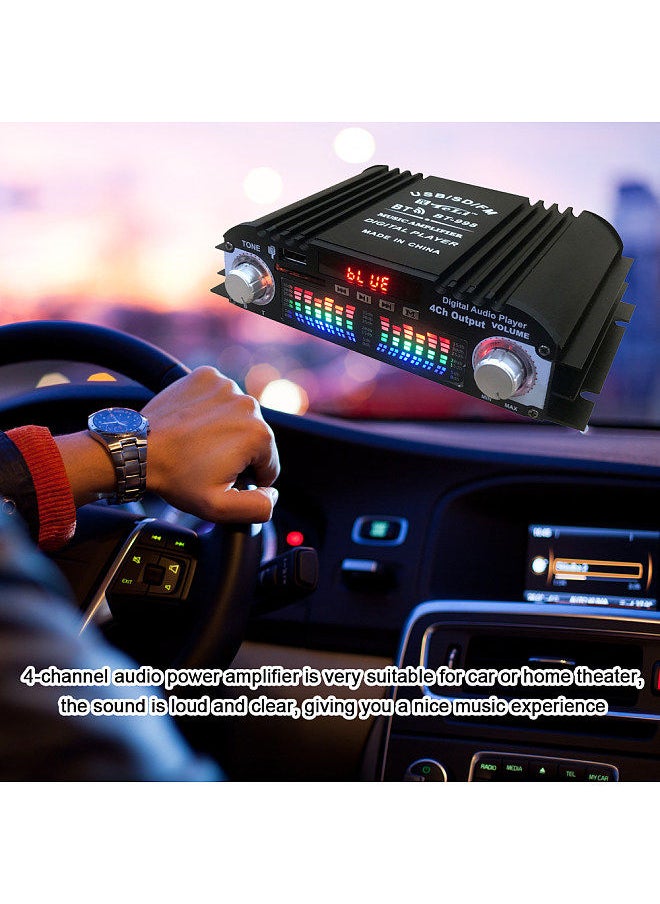 Generic Car BT5.0 Audio Power Amplifier 4 Channel Home Theater Stereo Receiver 12 V with FM Radio USB/SDCard/AUX-in LCD Display  - Image 4