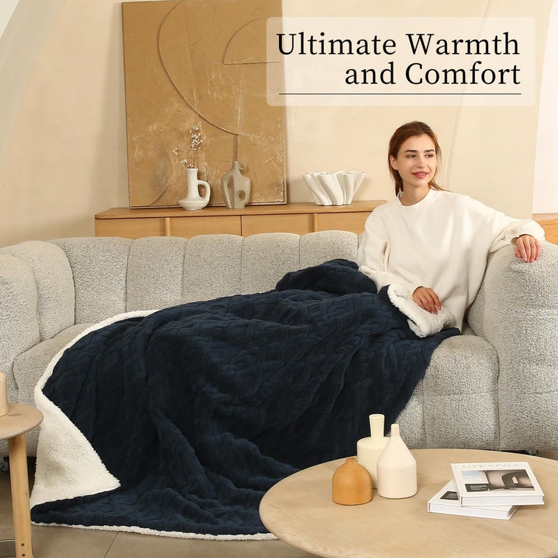 Chioky Heating Blanket Twin Size Extra-Thick And Warm Electric Blanket With 10 Hour Auto Off & 5 Heating Levels  3D Pattern Design And Overheating Protection  Navy Blue - Image 5