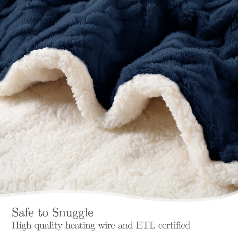 Chioky Heating Blanket Twin Size Extra-Thick And Warm Electric Blanket With 10 Hour Auto Off & 5 Heating Levels  3D Pattern Design And Overheating Protection  Navy Blue - Image 4