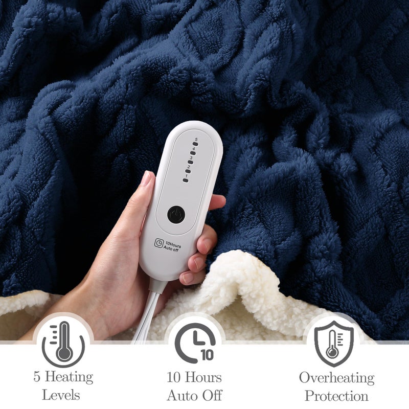 Chioky Heating Blanket Twin Size Extra-Thick And Warm Electric Blanket With 10 Hour Auto Off & 5 Heating Levels  3D Pattern Design And Overheating Protection  Navy Blue - Image 2