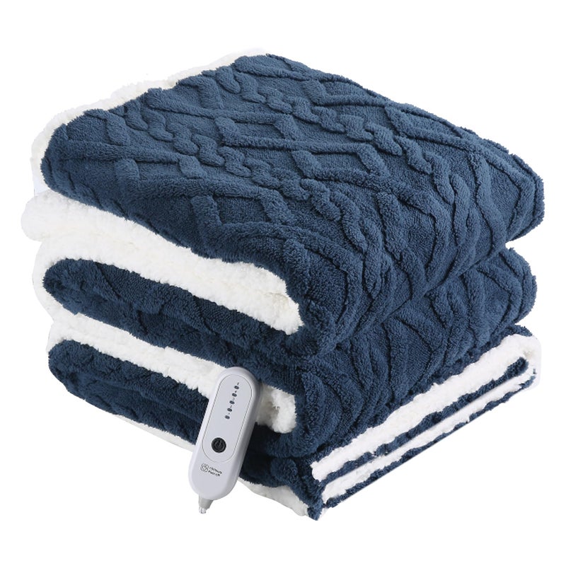 Chioky Heating Blanket Twin Size Extra-Thick And Warm Electric Blanket With 10 Hour Auto Off & 5 Heating Levels  3D Pattern Design And Overheating Protection  Navy Blue - Image 1